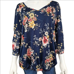 PerSeption Concept 3/4 Ruffled Sleeve Floral Blouson Size XL
